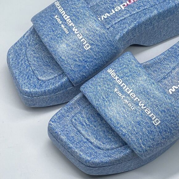 Alexander Wang Float Denim Print Leather Platform Sandals size 38 - Picture 5 of 11